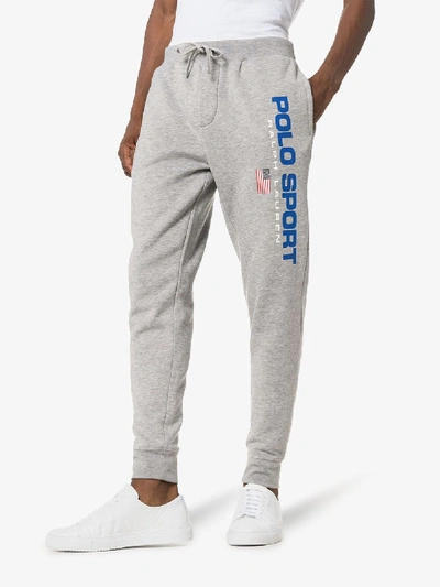 Shop Polo Ralph Lauren Printed Logo Cotton Joggers In Grey