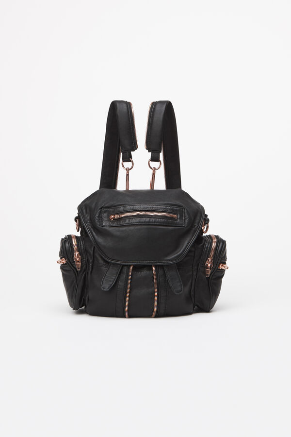 black backpack rose gold zip