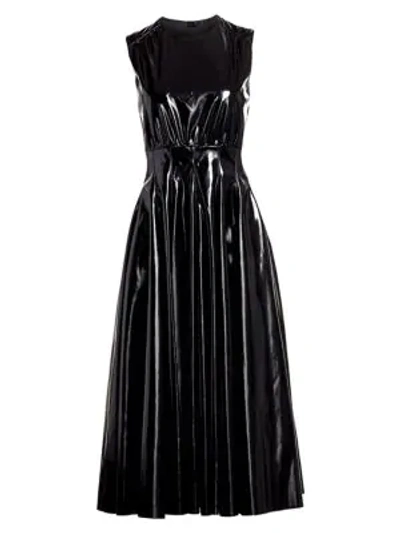 Shop Msgm Patent Faux Leather A-line Midi Dress In Black
