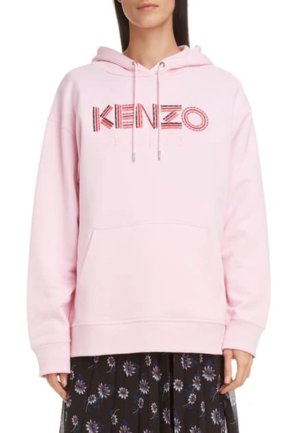 Shop Kenzo Cord Logo Cotton Hoodie In Pastel Pink