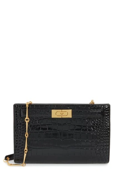 Shop Tory Burch Mini Lee Radziwill Leather Clutch In Black