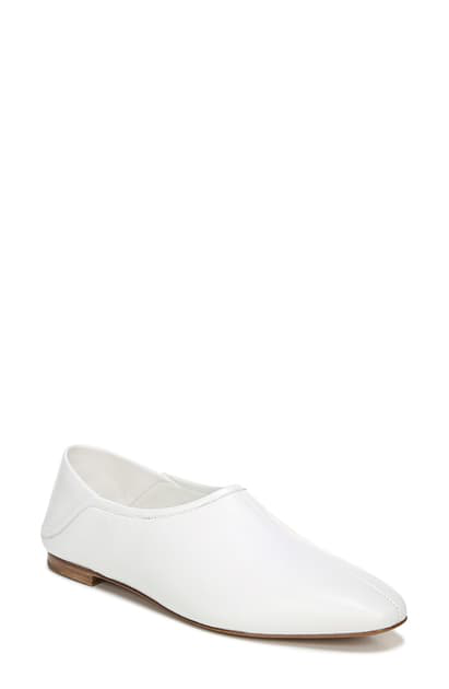 white leather flats