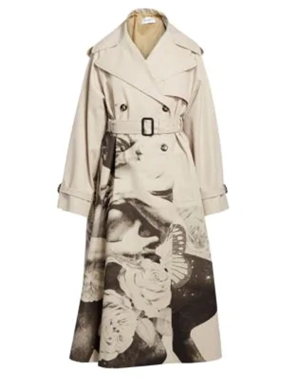 Shop Valentino Women's Lovers Printed Trench Coat In Beige