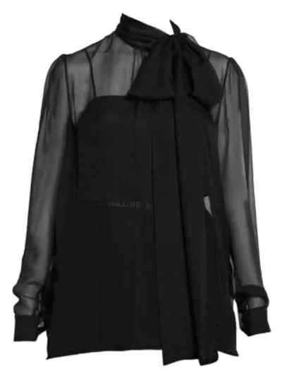 Shop Valentino Chiffon Silk Tieneck Blouse In Black