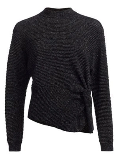 Shop Michelle Mason Women's Ribbed Metallic Wool Twist Sweater In Black