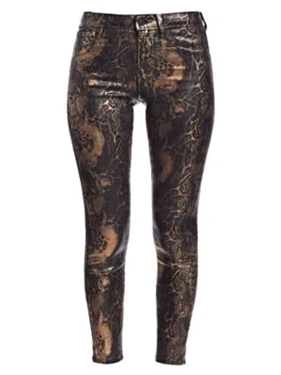 Shop L Agence Women's Margot High-rise Ankle Skinny Foil Python-print Jeans In Black Hologram Snake Foil