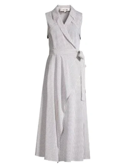 Shop Diane Von Furstenberg Charleigh Striped Sleeveless Shirtdress In White