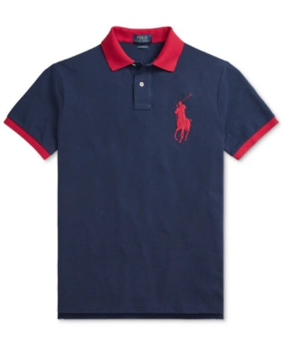 Shop Polo Ralph Lauren Men's Custom Slim Fit Big Pony Mesh Polo Shirt In Newport Navy