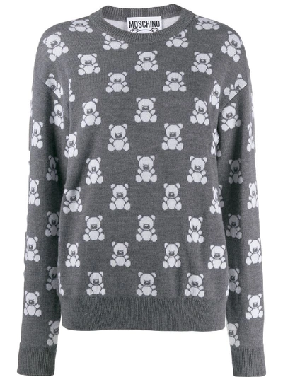 Shop Moschino Intarsien-pullover Mit Teddy In Grey