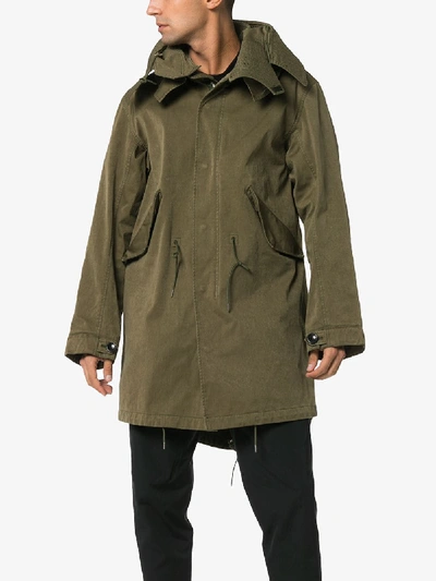 Shop Ten C Mid-length Cotton Parka Jacket In Green