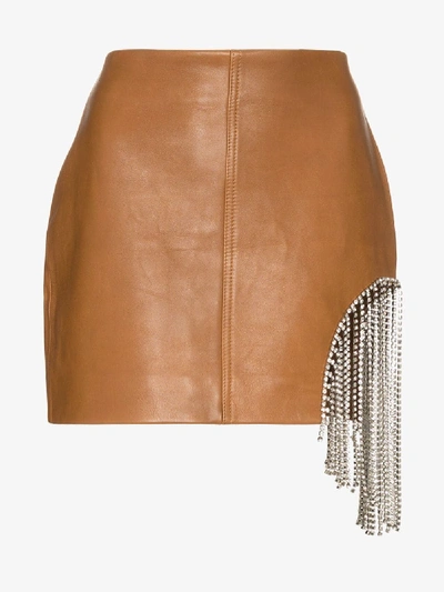 Shop Area Crystal Fringe-embellished Mini Skirt In Brown
