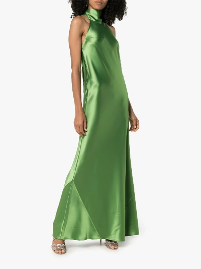 Shop Galvan Halterneck Long Gown In Green