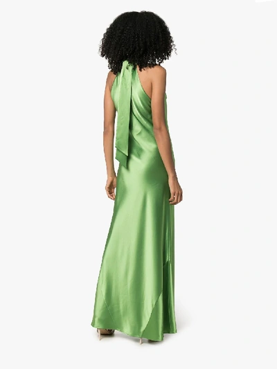 Shop Galvan Halterneck Long Gown In Green