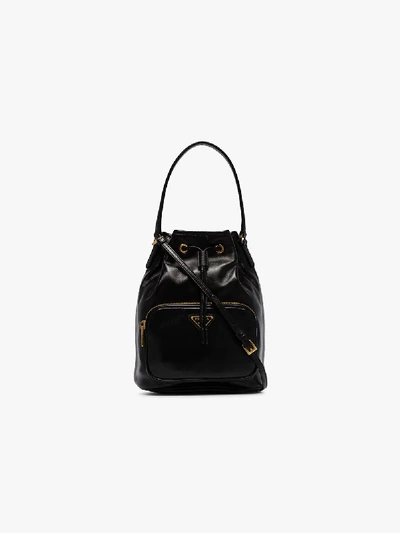 Shop Prada Black Small Leather Bucket Bag