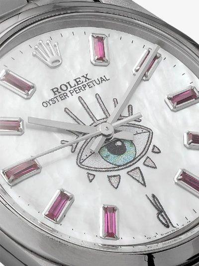 Shop Jacquie Aiche Silver Stainless Steel And Pearl Eye Rolex Watch