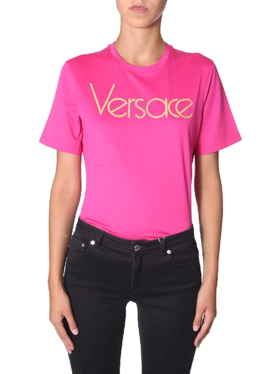 Shop Versace Round Neck T-shirt In Fucsia