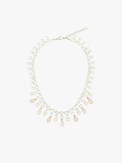 Shop Alessandra Rich Silver Tone Pearl And Crystal Necklace In White
