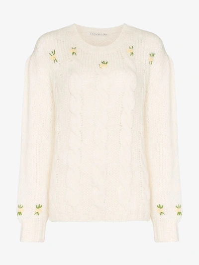 Shop Alessandra Rich Embroidered Floral Sweater In White