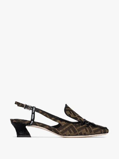 Shop Fendi Brown Ff Freedom 35 Slingback Pumps