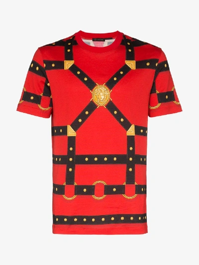 Shop Versace Harness Print T-shirt In Red