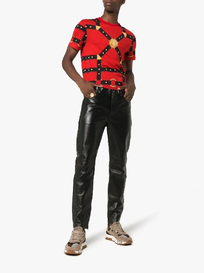 Shop Versace Harness Print T-shirt In Red