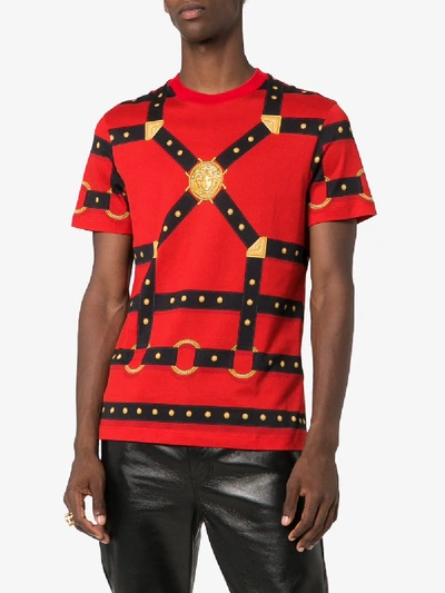 Shop Versace Harness Print T-shirt In Red