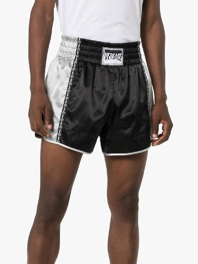 Shop Versace Logo Patch Boxing Shorts In Black