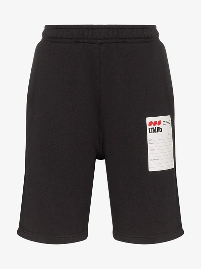 Shop Heron Preston Label Appliqué Cotton Shorts In Black