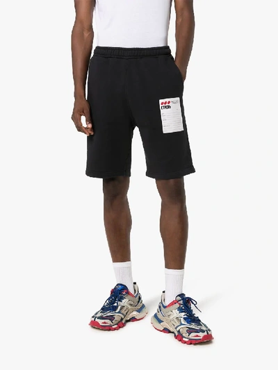 Shop Heron Preston Label Appliqué Cotton Shorts In Black