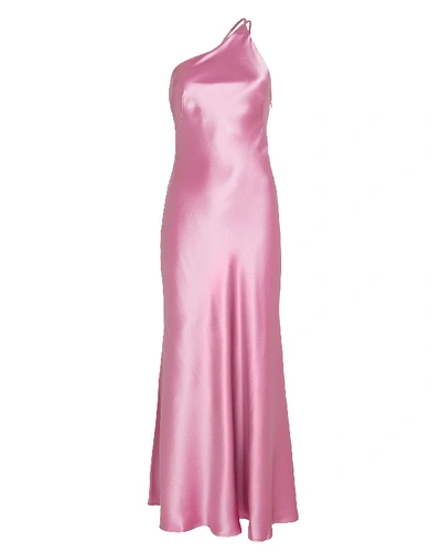 Shop Galvan Roxy One-shoulder Silk Gown In Pink