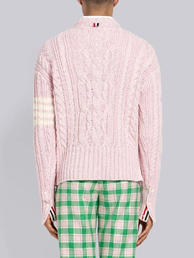 Shop Thom Browne 4bar Aran Cable Pullover In Pink