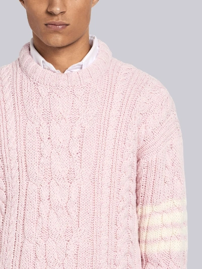 Shop Thom Browne 4bar Aran Cable Pullover In Pink