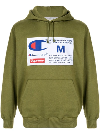 Supreme Label Hoodie In Green | ModeSens