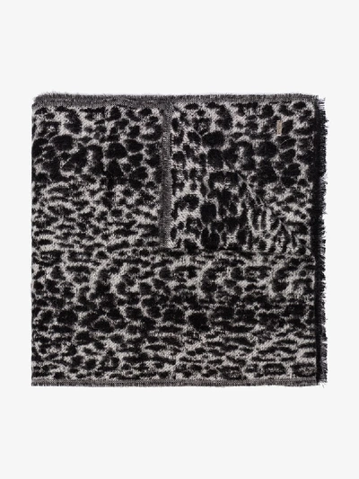 Shop Saint Laurent Black And Grey Leopard Print Wool Scarf