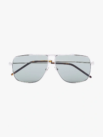 Shop Saint Laurent Eyewear Grey Aviator Sunglasses In Silver