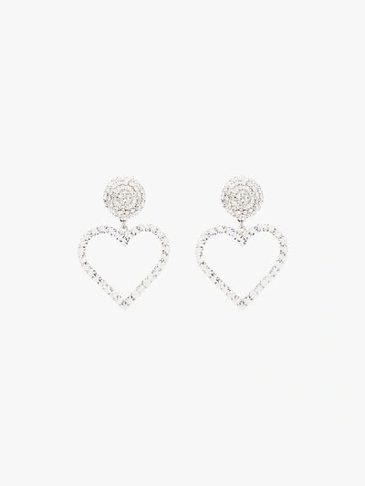 Shop Alessandra Rich Silver Tone Crystal Heart Drop Earrings