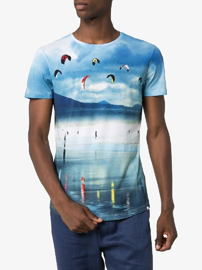 Shop Orlebar Brown Photographic Print Cotton T-shirt In Blue