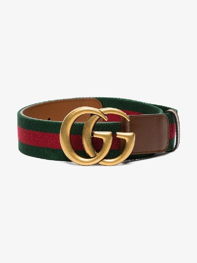 Shop Gucci Brown Gg Logo Stripe Belt