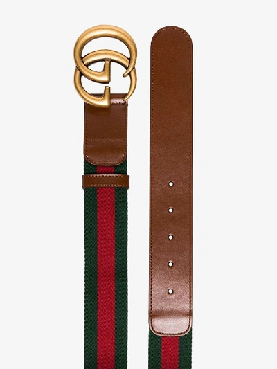 Shop Gucci Brown Gg Logo Stripe Belt