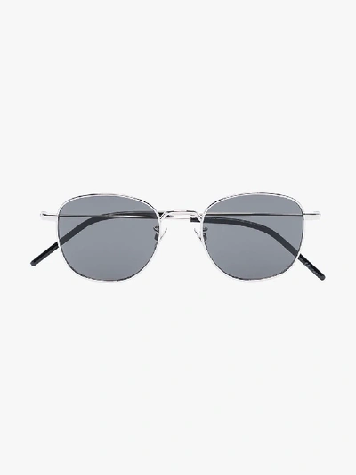 Shop Saint Laurent Grey Round Sunglasses In Silver
