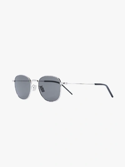 Shop Saint Laurent Grey Round Sunglasses In Silver