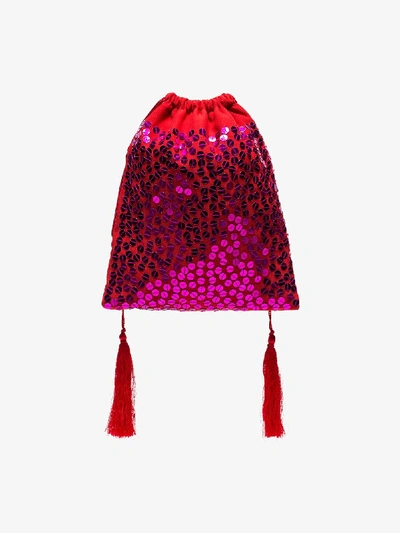 Shop Attico Red Sequin Pouch Bag