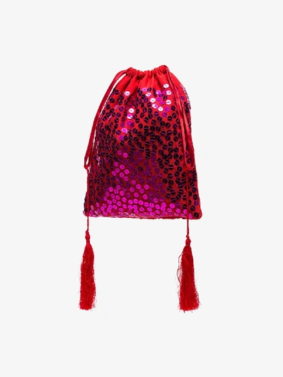 Shop Attico Red Sequin Pouch Bag