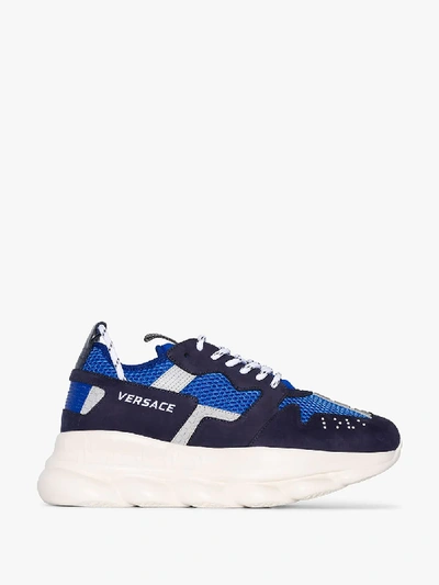 Shop Versace Blue And White Chain Reaction Chunky Sneakers