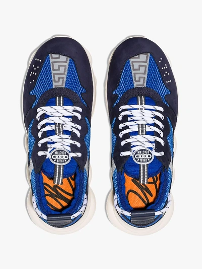 Shop Versace Blue And White Chain Reaction Chunky Sneakers