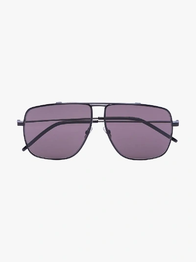 Shop Saint Laurent Eyewear Black Aviator Sunglasses