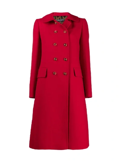 Shop Dolce & Gabbana Double Breasted Midi Coat In Red
