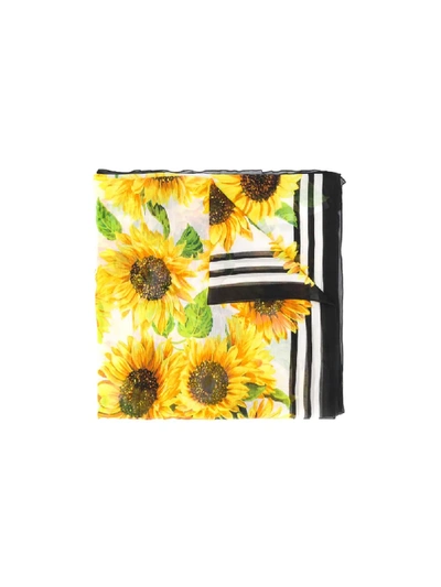 Shop Dolce & Gabbana Sunflower-print Silk Scarf In Yellow