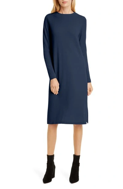 Shop Allude Cashmere Long Sleeve Sweater Dress In Dark Blue