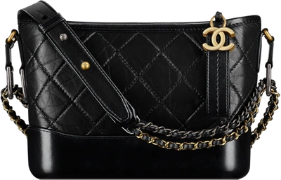 Pre-owned Chanel Gabrielle Hobo Bag Diamond Gabrielle Quilted Aged/smooth Small  Black